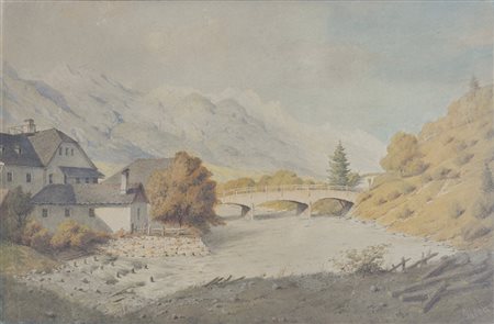 Josef Gröber (Innsbruck 1817 – 1902) Landschaft bei Hall in Tirol;Aquarell,...