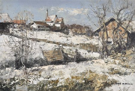 Otto Hellmeier (Weilheim 1908 – 1996) Raisting-Solb im Winter;Öl auf...