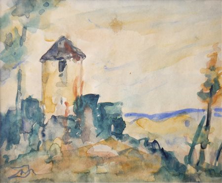 Josef Mahlknecht Burg in Südtirol;Aquarell, 11,3 x 14 cm, gerahmt Monogrammiert