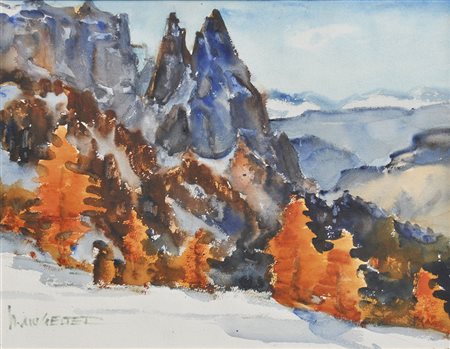 Hubert Mumelter Schlern im Herbst;Aquarell, 37 x 48,5 cm, gerahmt Signiert