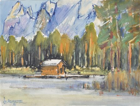 Hubert Mumelter Völser Weiher, 1959;Tempera, 33,5 x 44,7 cm, gerahmt Signiert...