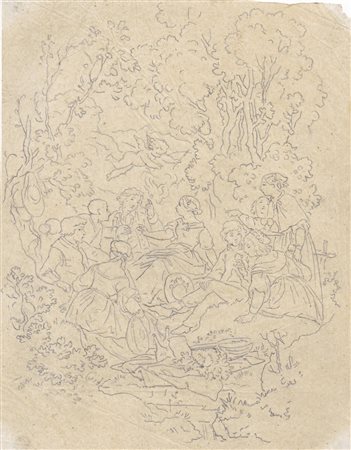 Adrian Ludwig Richter Picknick im Walde;Bleistiftzeichnung auf...