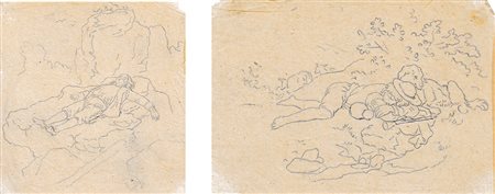 Adrian Ludwig Richter Schlafender Hirte, Ruhender auf Felsen;2...