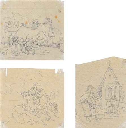 Adrian Ludwig Richter Kinder bestaunen den Storch....;Wanderer mit Fernrohr,...