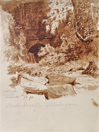 Hugo Grimm Straße zwischen Birchabruck und Welschnofen, 1894;Sepia, 32,5 x...