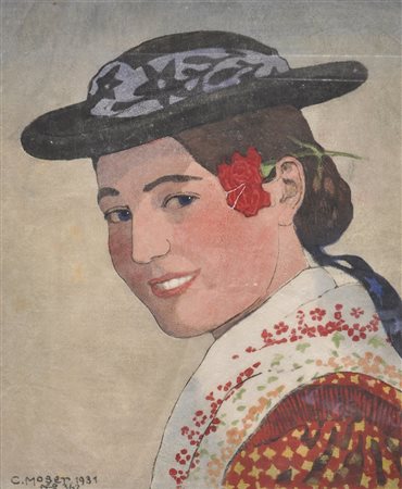 Carl Moser Tiroler Bauernmädchen, 1931;Farbholzschnitt, 36 x 26 cm, gerahmt...