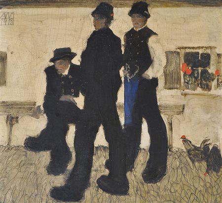 Alfons Walde Feierabend, 1913;Öl auf Karton, 23 x 28 cm, charakteristisches...