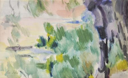 Emanuel Fohn Landschaftsimpression, um 1950;Aquarell, 13,5 x 22 cm, gerahmt...
