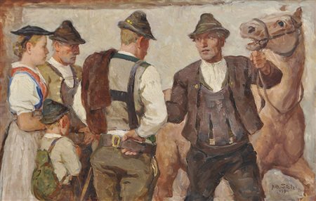 Albert Stolz (Bozen/Bolzano 1875–1947) Rosshandel im Sarntal, 1939;Öl auf...