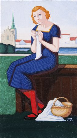 Alois Norer (Schwaz 1876 – 1951) Stickerin in Schwaz, 1925;Öl auf Holz, 38 x...