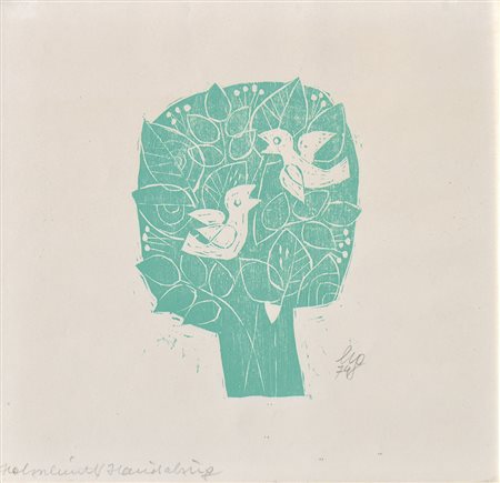 Heiner Gschwendt Zwei Vögel im Baum, 1974;Holzschnitt, 24 x 25,3 cm, gerahmt...