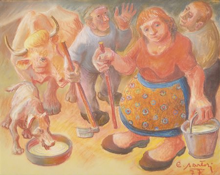 Carlo Sartori (Ranzo 1921 – Godenzo di Comano Treme 2010) Bauern mit Kuh,...