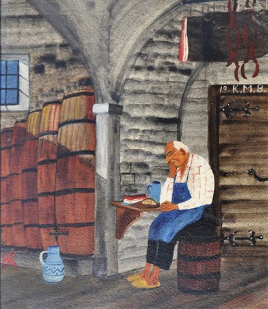 Hans Kompatscher (Völs am Schlern 1906 – Bozen 1988) Im Weinkeller;Öl auf...