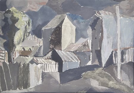 Peter Prandstetter (* Hall in Tirol 1925) Häuser, 1947;Tempera, 30 x 42 cm...