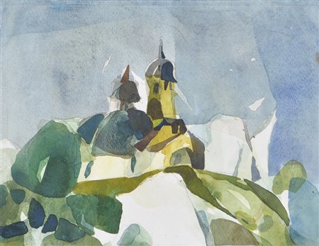 Reiner Schiestl (* Kufstein 1939) Kalvarienberg in Arzl, 1986;Aquarell,...