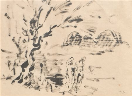 Hans Ebensperger Paar in Landschaft, 1959;Tusche, 39,5 x 54,5 cm...