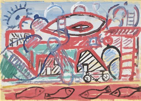 Riccardo Schweizer Composizione, 1981;Mischtechnik auf Papier auf Leinwand,...