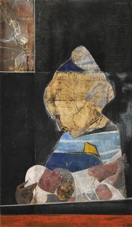 Karl Plattner Mutter mit Kind, 1959;Mischtechnik auf dickem Papier, 55 x 30,7...