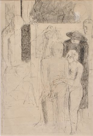 Karl Plattner Figurenskizzen, 1950;Entwurf für das Fresko in Mals Tusche u....