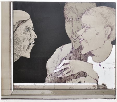 Karl Plattner Gespräch zu dritt, 1970;Farblithografie, 42,8 x 49,5 cm (Blatt)...