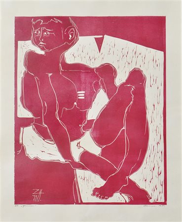 Hubert Zanol (Brixen 1936 – Neustift 2004) Figur, 1971;Linolschnitt, 65,5 x...