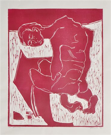 Hubert Zanol Figur, 1971;Linolschnitt, 65,5 x 49 cm, gerahmt Handsigniert u....