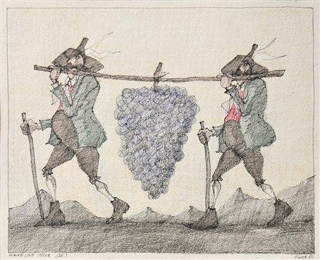 Paul Flora Kaleb und Josua (IV), 1985;Tusche u. Buntstifte, 21 x 25,3 cm...