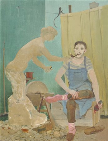 Kleophas Bogailei (1901 – 1989) Im Atelier;Öl auf Holz, 23,5 x 18,8 cm, gerahmt