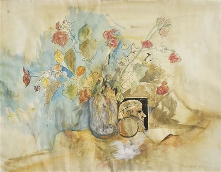 Markus Vallazza (* St. Ulrich, Gröden 1936) Stillleben mit Rosenstrauß und...