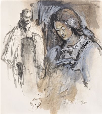 Markus Vallazza Theaterszene, 1977;Mischtechnik auf Papier, 24 x 22 cm...