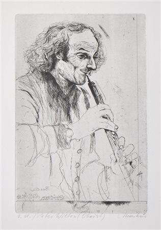 Markus Vallazza Peter Wilton, Oboist, 1980;Radierung, 23,7 x 15,8 cm (Platte)...