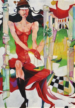 Hubert Zanol (Brixen 1936 – Neustift 2004) Justitia, 1999;Acryl auf Leinwand,...
