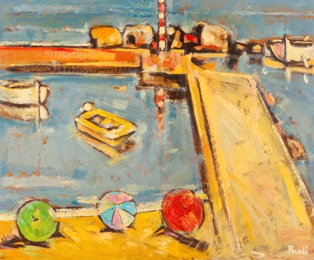 Franco Paoli Piccolo porto Olio su faesite, cm. 50x60 Firmato in basso a...