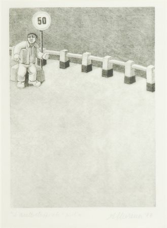 Morena Alberico Gubbio (Pg) 1926 L'autostoppista, 1977 Acquaforte di cm....