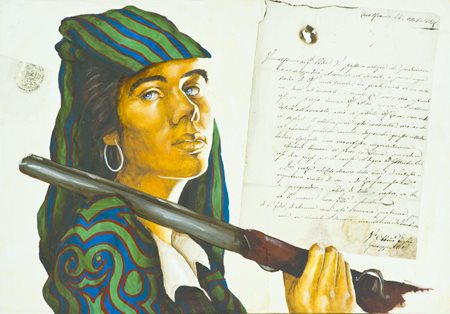 Igor Verrilli Benevento 1969 Brigante, 2003 Tecnica mista su tela, cm. 35x50...