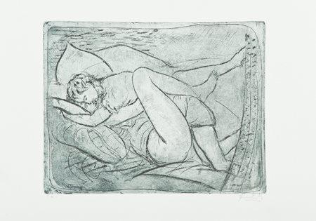 Quinto Martini Sereno 1909 - Firenze 1990 Amanti Acquaforte di cm. 25x32, su...