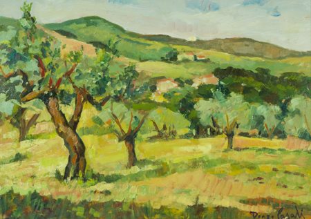 Renzo Casali Livorno 1898 - 1977 Campagna, 1962 Olio su tavola, cm. 25x35...