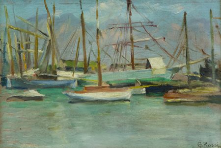 Giuseppe Rossi Firenze 1876 - Padova 1952 Barche in Versilia Olio su tavola,...