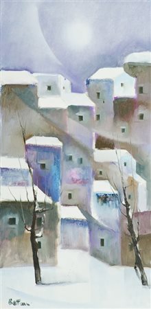 Lido Bettarini Sesto Fiorentino (Fi) 1927 Nevicata nel tramonto Olio su tela,...