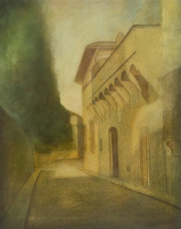 Gino Broletti Firenze 1939 Scorcio di paese Olio su tela, cm. 50x40 Firmato...