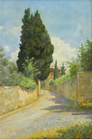 Guglielmo Zacchi Firenze 1874 - 1957 Villa il Ventaglio Olio su tavola, cm....