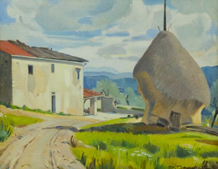 Desiderio Tanfani Settignano (Fi) 1897 - 1977 Casolare con pagliaio Olio su...