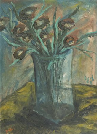 Alfredo Fabbri Grosseto 1926 - 2010 Vaso di fiori Olio su faesite, cm. 52x38...