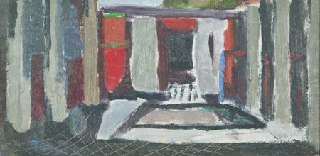 Renzo Grazzini Firenze 1912 - Firenze 1989 Interno Olio su tavola, cm. 15x30...