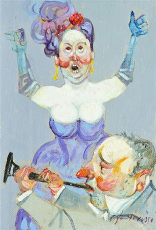 Roberto Fontirossi Lucca 1940 Una cantante lirica Olio su cartone telato, cm....