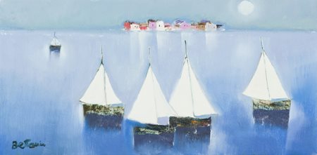 Lido Bettarini Sesto Fiorentino (Fi) 1927 Vele Olio su tela, cm. 30x60...