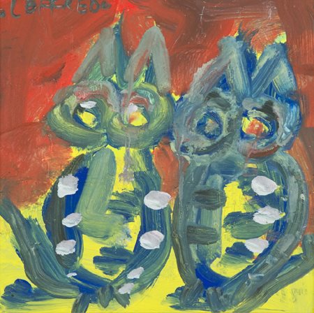 Silvio Loffredo Parigi 1920 Gatti Olio su tavola, cm. 32x33 Firmato in alto a...