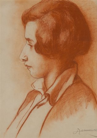 Ludovico Tommasi Livorno 1866 - Firenze 1941 Ritratto di fanciulla Sanguigna...