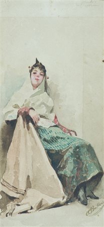 Osvaldo Ballerio Milano 1870 - Varese 1942 Figura Acquerello su cartone, cm....