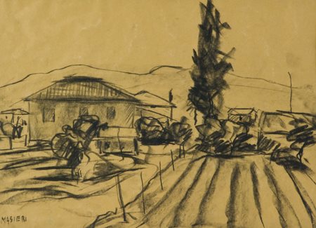 Masieri Paesaggio Carboncino su carta, cm. 35x47,5 Firmato in basso a destra.